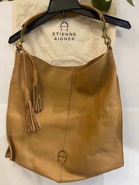 Etienne Aigner Cognac Leather Tassel Hobo Bag.Etienne Aigner Leather Large Tote